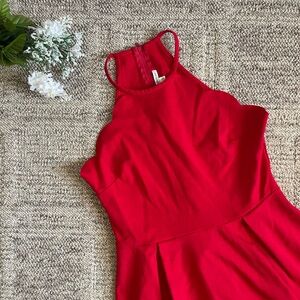 Elegant Red Halter Dress